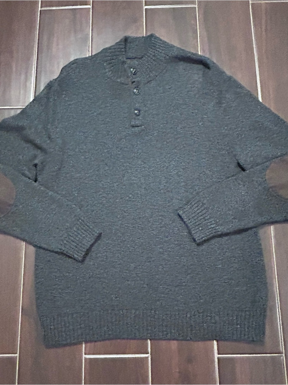 Chaps Mock Neck Quarter Button Sweater Elbow Patches Mens L Gray Preppy Academia